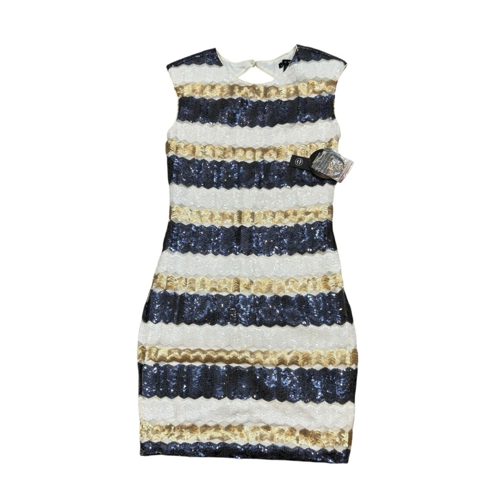Brand new with Tags As U Wish Brand Gold, White and Blue Sequin Dress Small‎